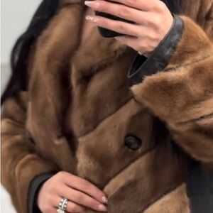 Vintage Elegant Mink Lambskin Leather Coat